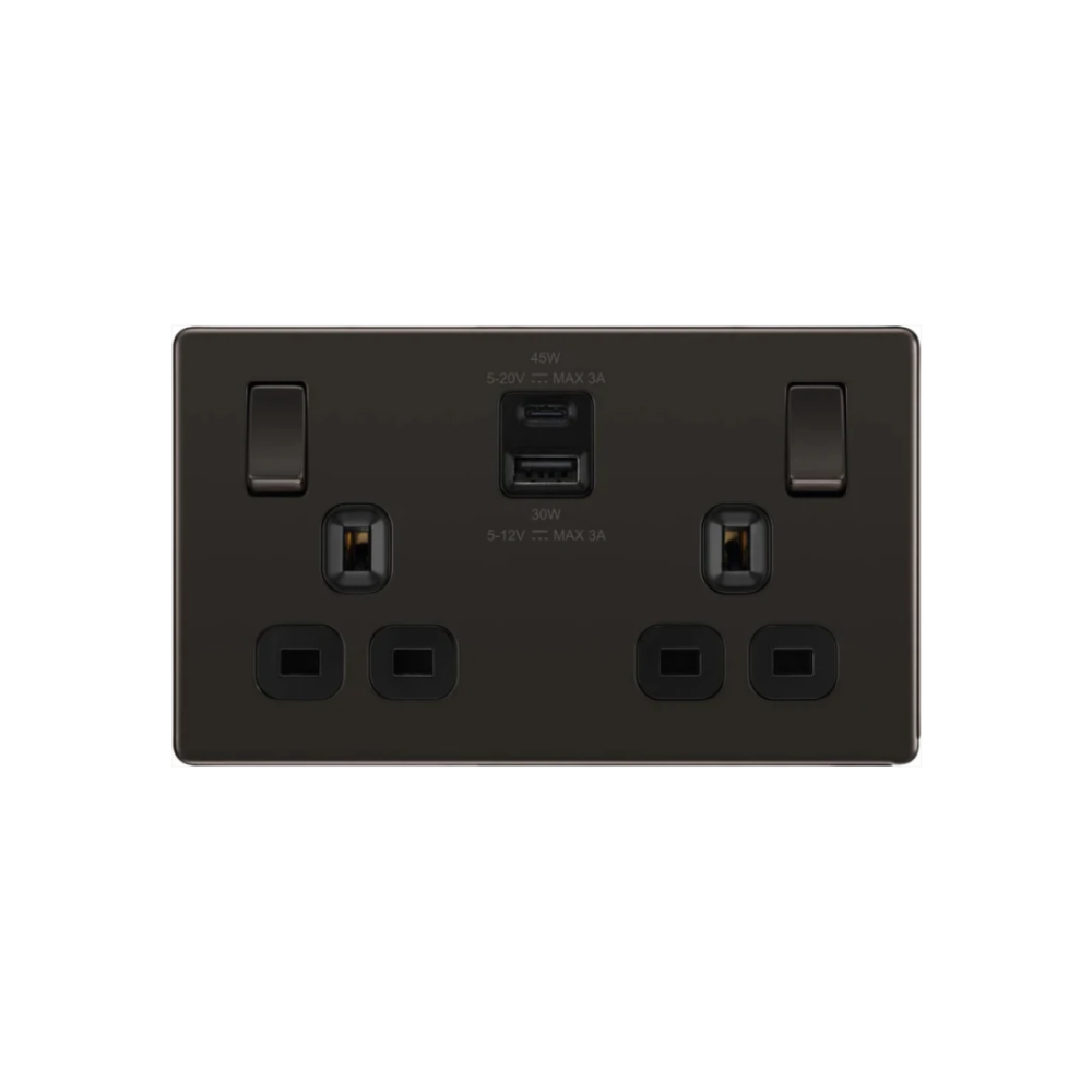 2 Gang 13A Power Socket w 1xUSB A + 1xUSB C 45W BN