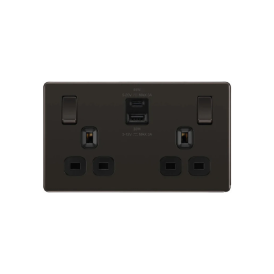2 Gang 13A Power Socket w 1xUSB A + 1xUSB C 45W BN