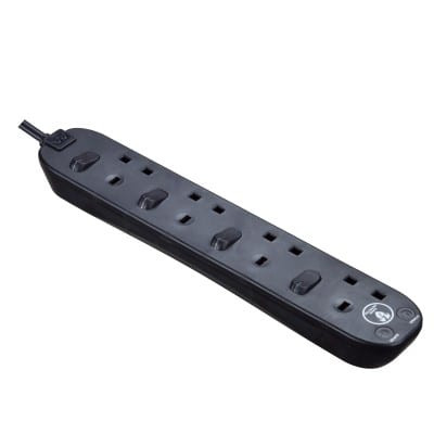 4 Socket Switch Surge, 2M Black SWSRG42NB
