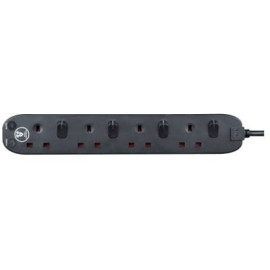 4 Socket Switch Surge, 2M Black SWSRG42NB