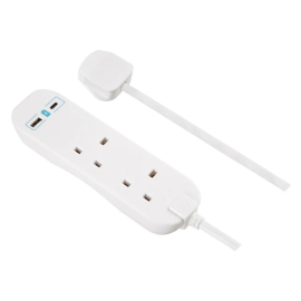 2 Socket 2M Extension Lead with USB A+C